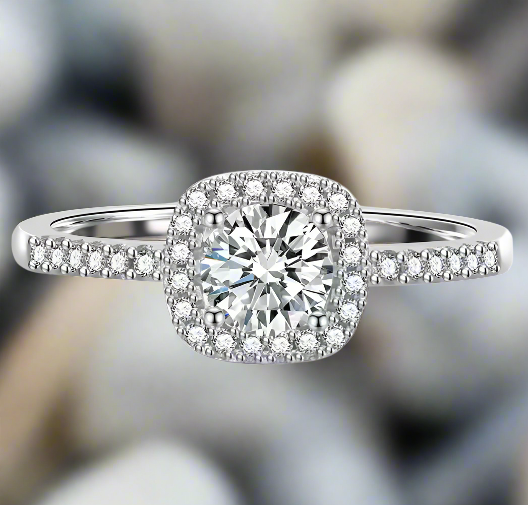 Arden Halo: Carat D Color VVS1 Moissanite Ring with Halo Setting