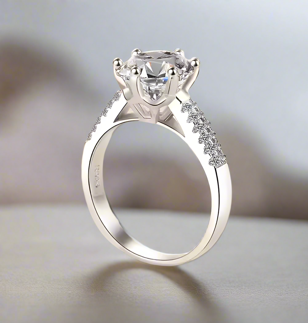 Celeste: 3 Carat D Color VVS1 Moissanite Solitaire Ring