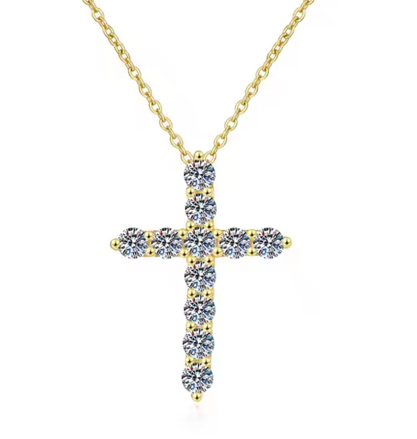 Celestia Cross Moissanite Pendant – 24K Gold-Plated - A Timeless Symbol of Faith and Elegance