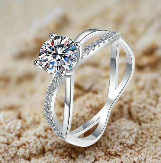 Entwine: 1 Carat D Color VVS1 Moissanite Ring with Studded Twist Band