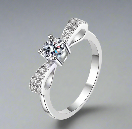 Beau: 0.5 Carat D Color VVS1 Moissanite Ring with Bow-Inspired Design