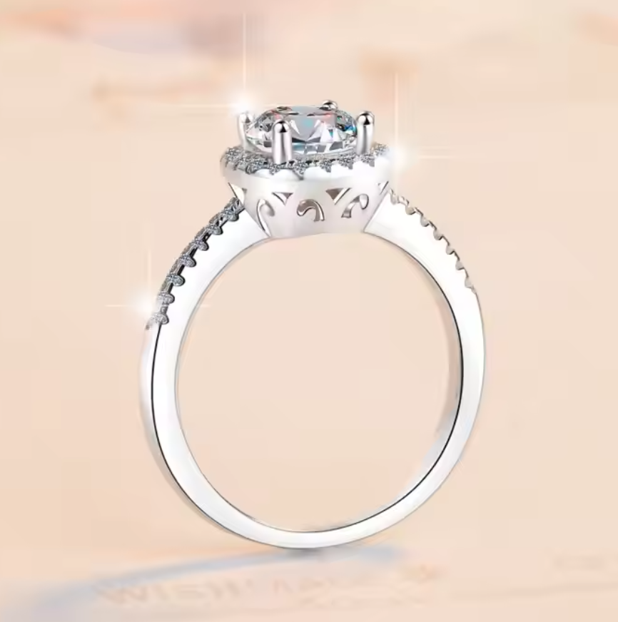 Arden Halo: 1 Carat D Color VVS1 Moissanite Ring with Halo Setting