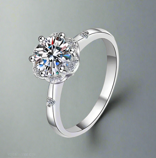 Flora: 1 Carat D Color VVS1 Moissanite Flower Halo Ring