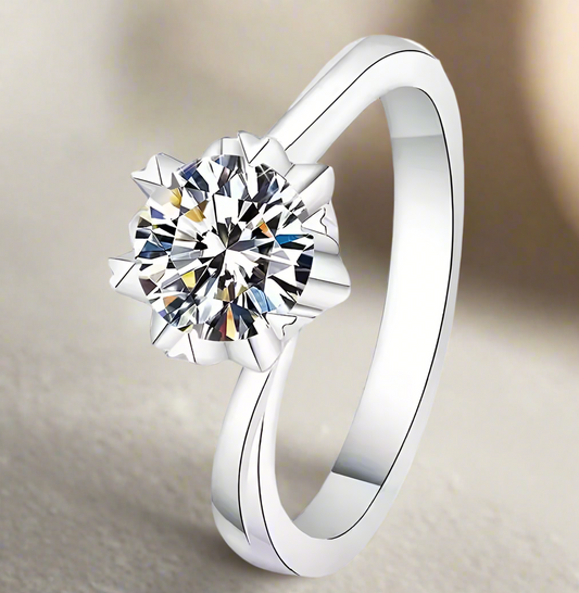 Sunburst: 1 Carat D Color VVS1 Moissanite Ring with Sunburst Design