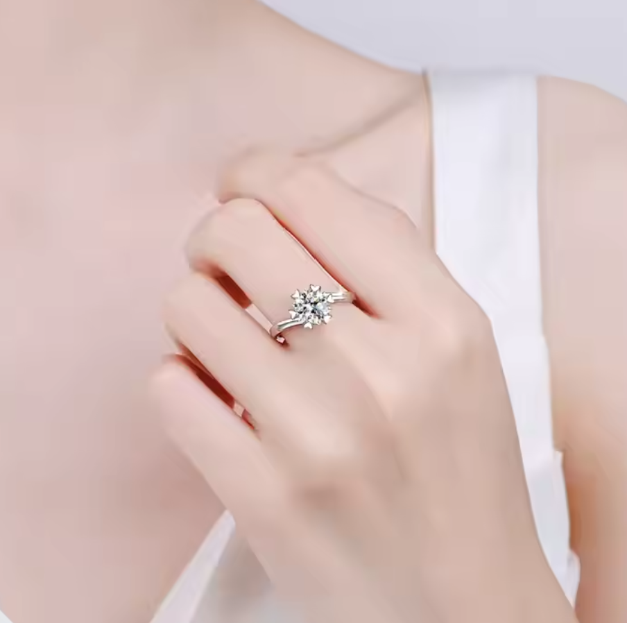 Sunburst: 1 Carat D Color VVS1 Moissanite Ring with Sunburst Design