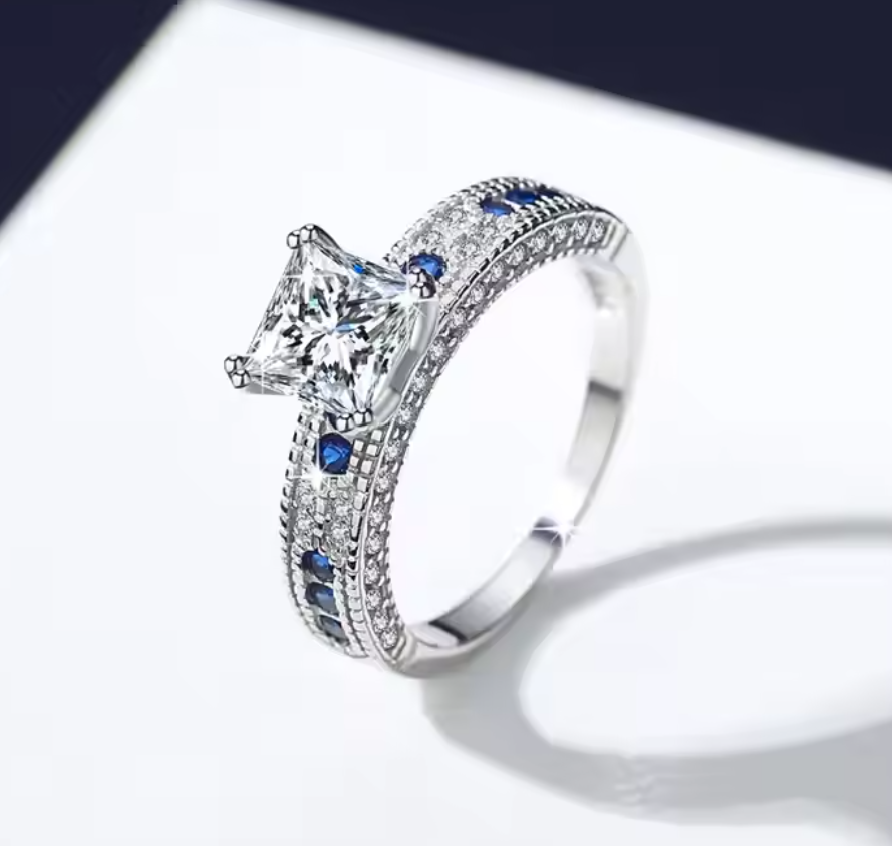 Royale: 1.2 Carat Princess Cut Moissanite Ring with Lab Gem Accents