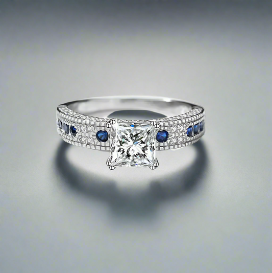Royale: 1.2 Carat Princess Cut Moissanite Ring with Lab Gem Accents