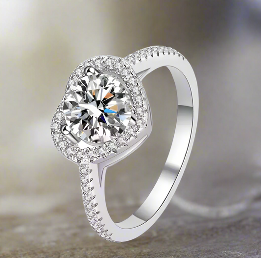 Amorette: 1 Carat D Color VVS1 Moissanite Heart Halo Ring