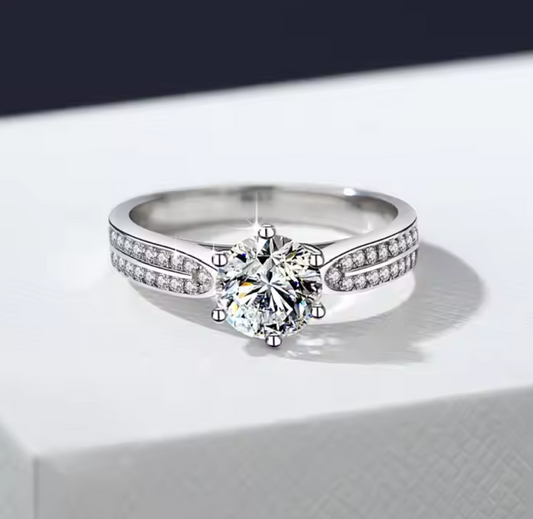 Eternal Grace: 2 Carat D Color VVS1 Moissanite Ring with Double Pavé Band