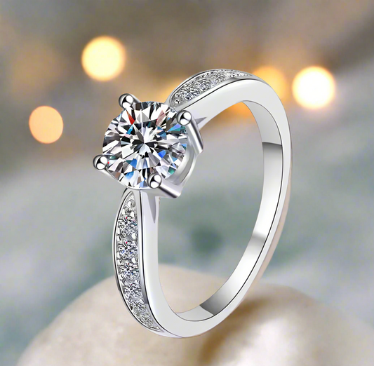 Belleza: 2 Carat D Color VVS1 Moissanite Ring with Split Pavé Band