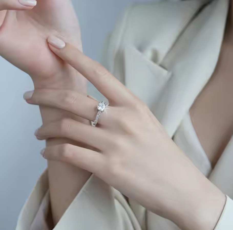 Belleza: 2 Carat D Color VVS1 Moissanite Ring with Split Pavé Band