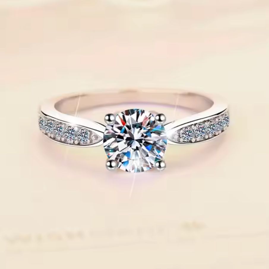 Belleza: 2 Carat D Color VVS1 Moissanite Ring with Split Pavé Band