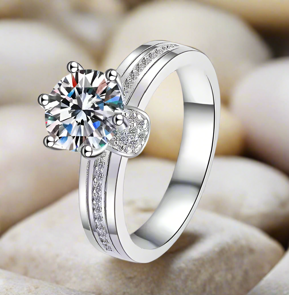 Imperial Radiance: 3 Carat D Color Moissanite with Sparkling Pave Band