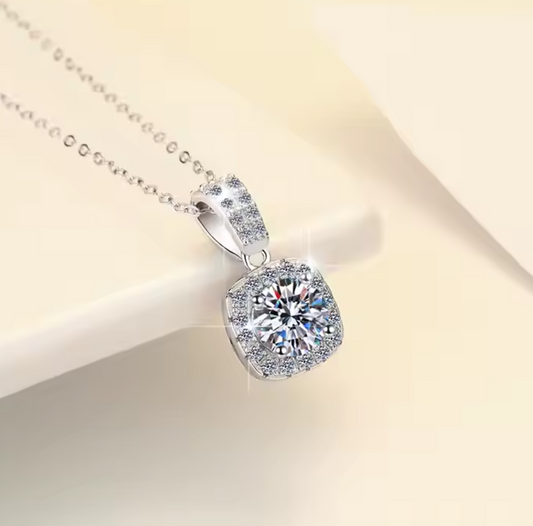 Nerissa: 1 Carat D Color VVS1 Moissanite Cushion Halo Pendant