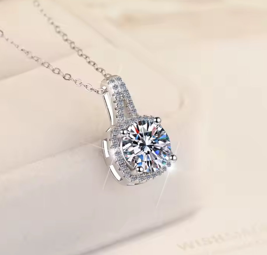 Ravelle: 2 Carat D Color VVS1 Moissanite Halo Pendant
