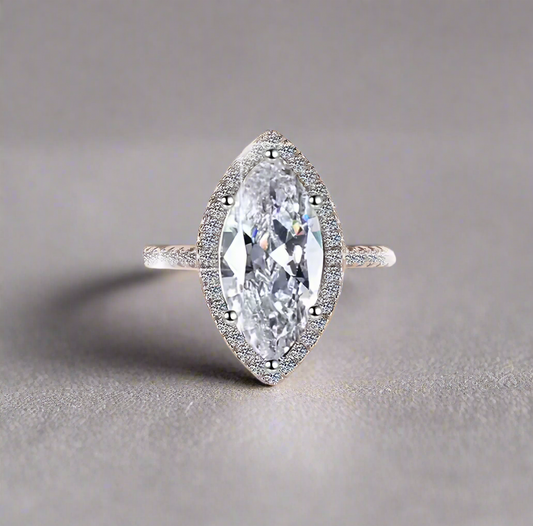 Marcelline: 5 Carat VVS1 Moissanite Ring with Marquise Halo Design